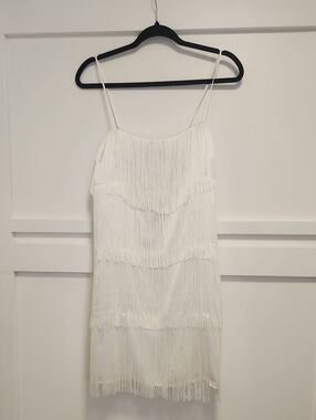 Abercrombie & Fitch White Fringe Spaghetti Strap Mini Dress